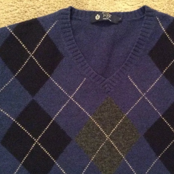 J. CREW Argyle LambsWool Sweater VNeck Blue Gray - Picture 7 of 8